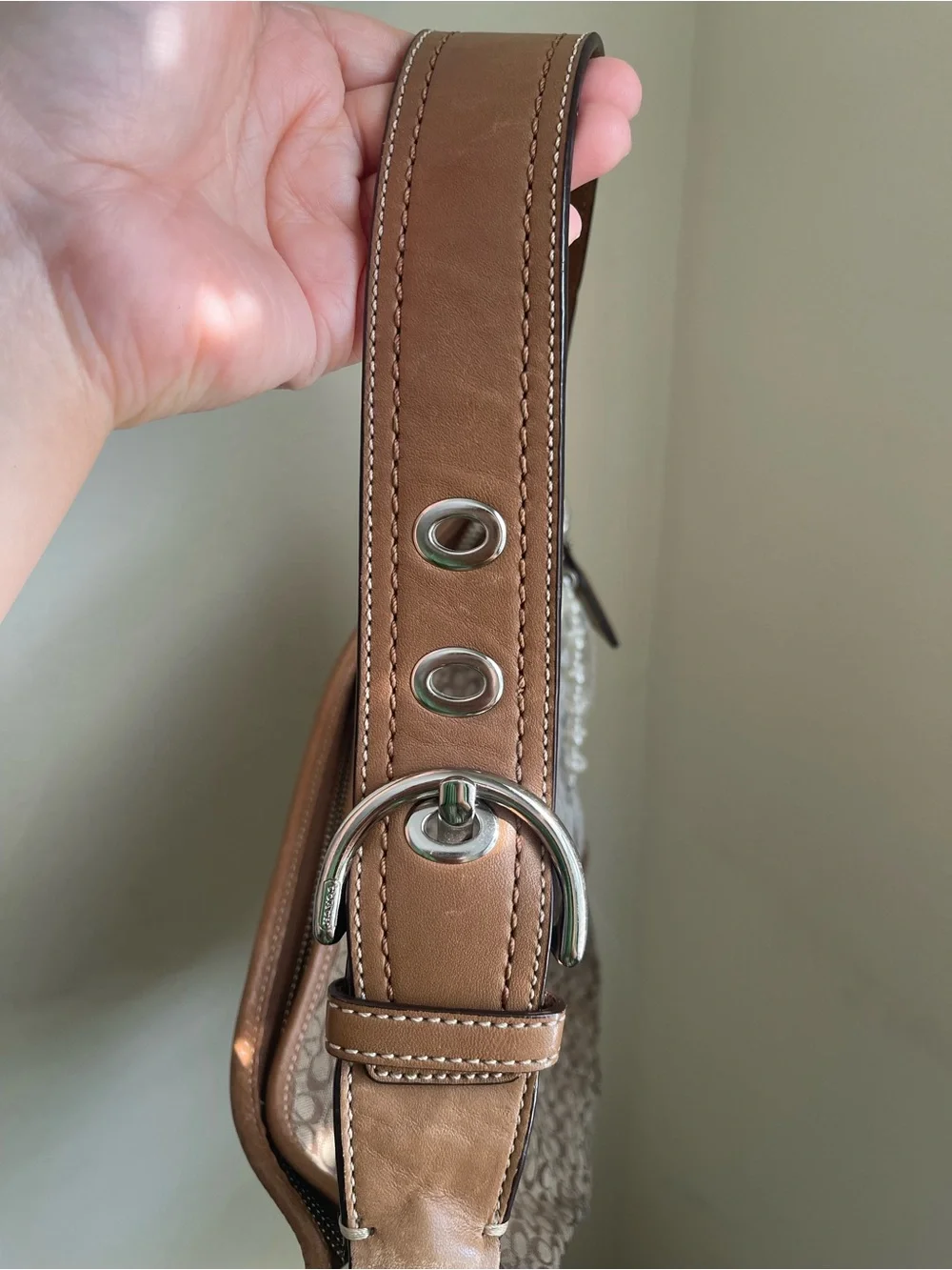Coach Vintage Brown Signature Jacquard Shoulder Bag with Leather Trim